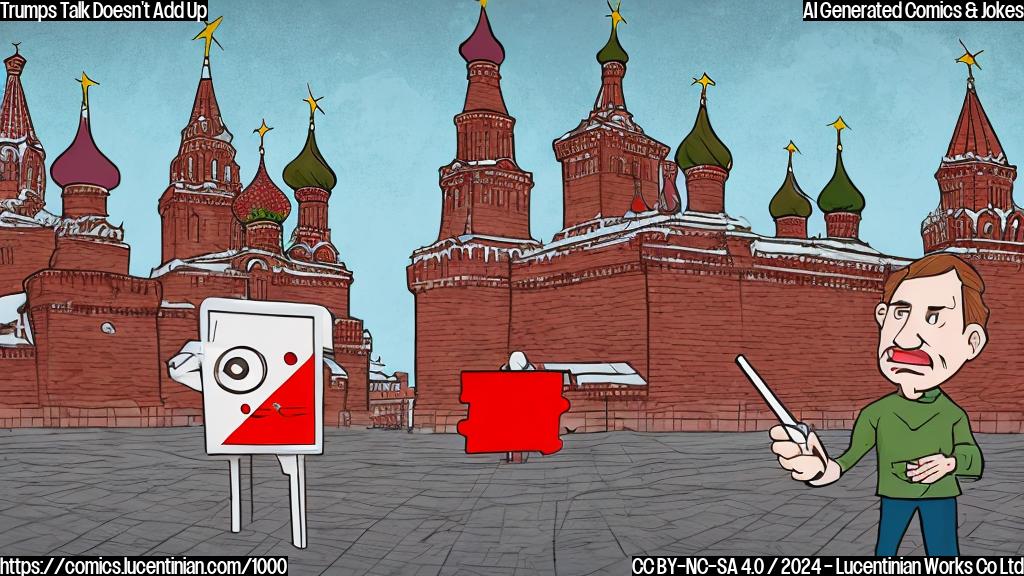 A cartoon of a phone with a red X through it, and a puzzled-looking person on the other end of the line, next to a Kremlin building in the background. The person is holding a speech bubble with the word "Direct" written inside.