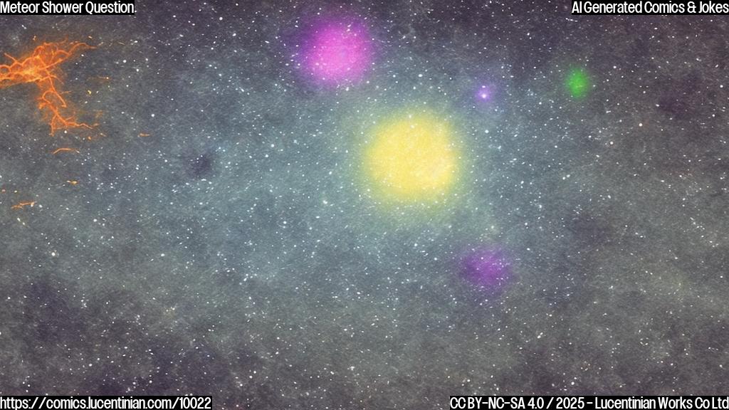 Draw a plain color cartoon style image of a telescope looking sadly at a shower of colorful meteors streaking across the dark sky. The telescope has a sad face.
