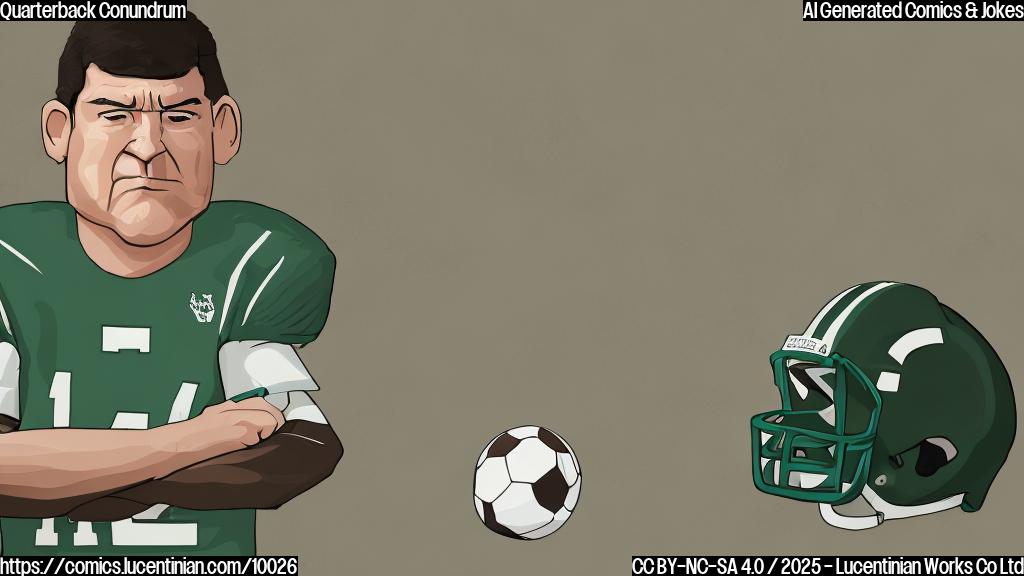 A cartoon-style image of a football coach with a concerned expression holding a large, unfolded map in a locker room setting, with a football helmet resting on a nearby bench. The color palette is muted greens and browns.