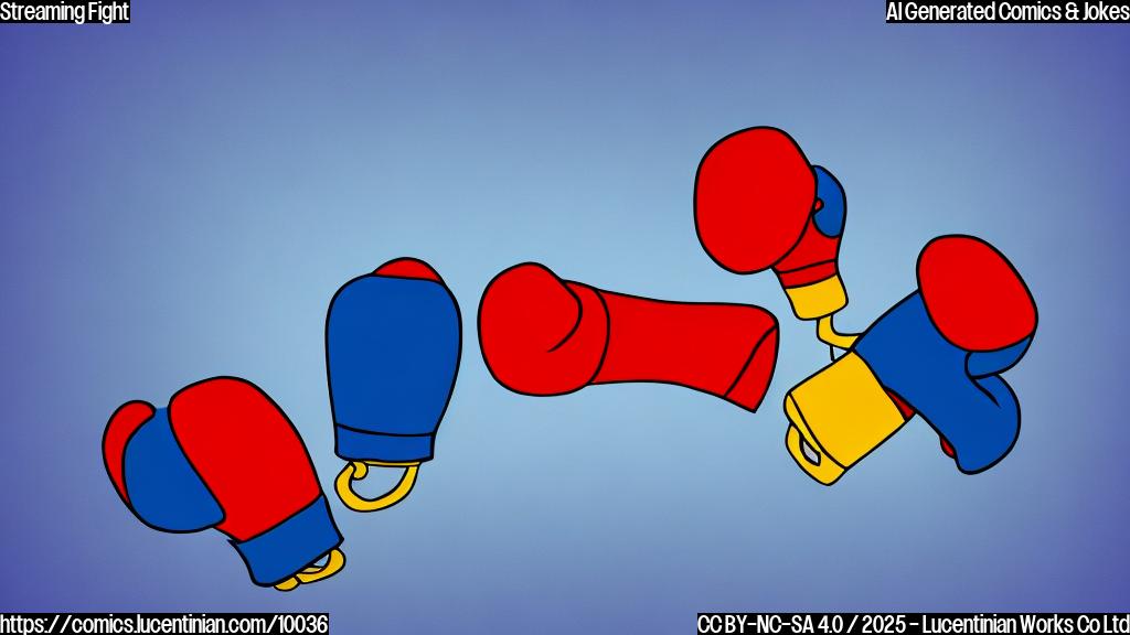 A simple cartoon image of a television screen with boxing gloves popping out of it, against a plain blue background.