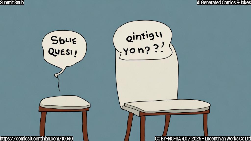 A simple cartoon image of an empty chair looking sad, with a speech bubble containing a question mark. The background is a plain light blue.