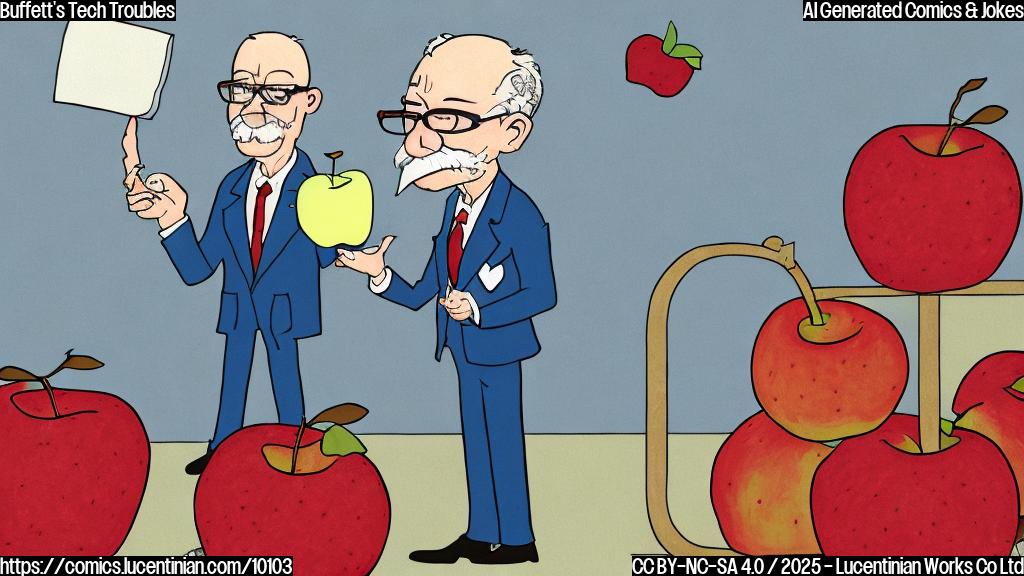 A plain color cartoon style picture. An old man with glasses, wearing a simple blue suit, is standing in front of two piles. One pile has a big red apple on top, the other pile has a medical caduceus on top. He is sadly moving apples from the apple pile to the medical pile.
