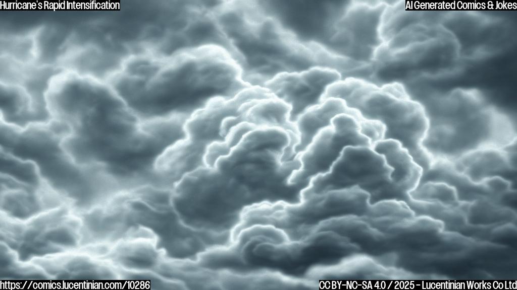 A plain color cartoon style image of a small, sad cloud transforming into a large, angry, swirling storm cloud, both with simple faces. The background is a light blue.
