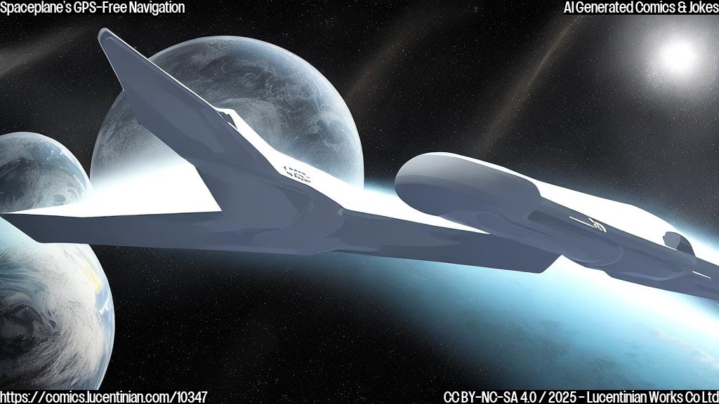 A simple cartoon drawing of a sleek, futuristic-looking spaceplane orbiting Earth. The spaceplane is colored in shades of grey and white. Planet earth can be seen in blue and green.
