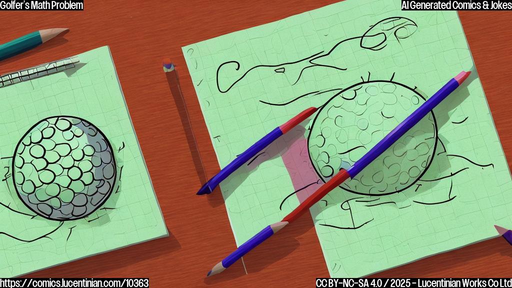 A cartoon drawing of a golf ball with a confused expression, sitting next to a math textbook open to an algebra equation. The background is a plain light green color. The style is simple and child-like.