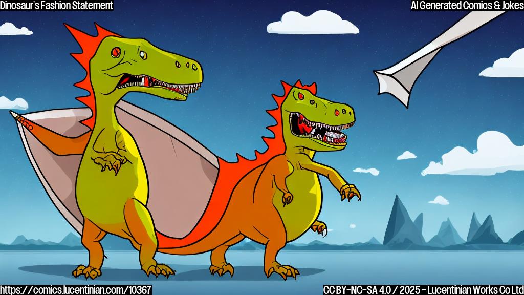 A cartoon dinosaur with a large sail on its back, wearing sunglasses and striking a pose. Plain background. Cartoon style.