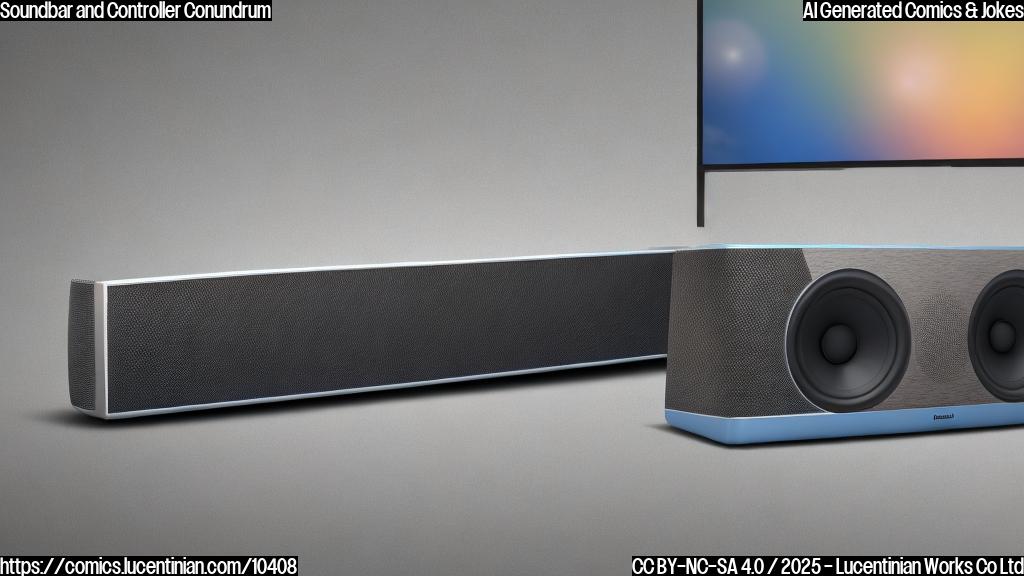 A plain color cartoon image showing a sad-looking, rectangular soundbar speaker with a tear rolling down its side. Next to it, is a disconnected, equally sad-looking gamepad controller. The background is a simple light blue.
