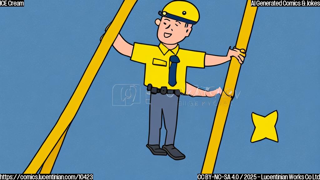 Cartoon illustration of a border fence with an immigration officer holding a ladder, set against a plain blue background. The style is simple and colorful.