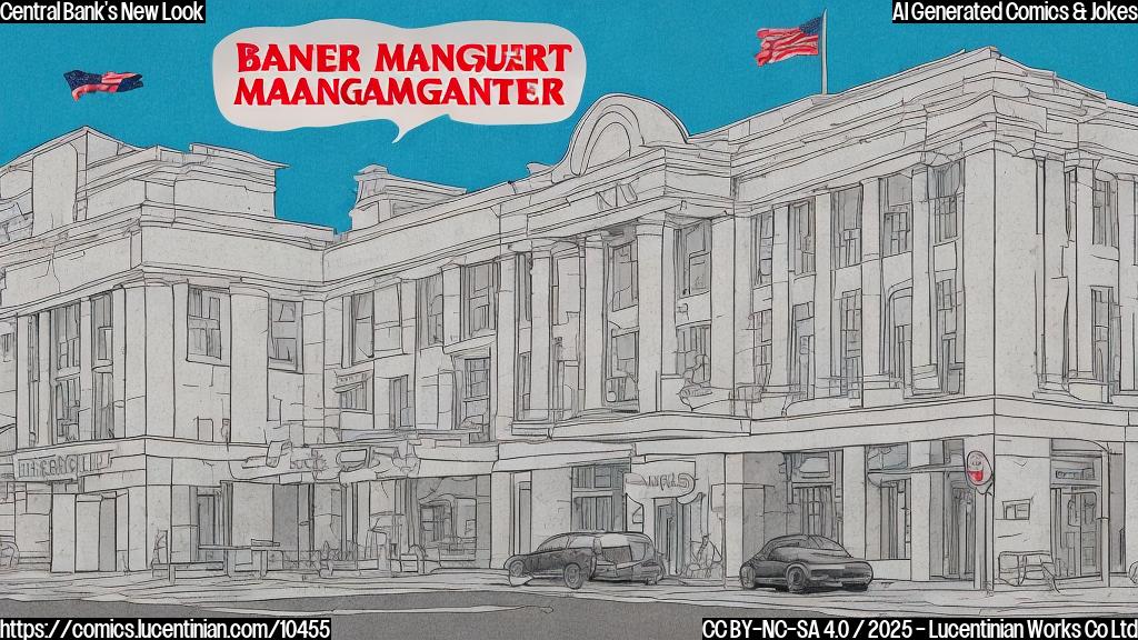 A plain color cartoon style image of a bank building with a fresh coat of paint and a large "Under New Management" banner hanging from the front.