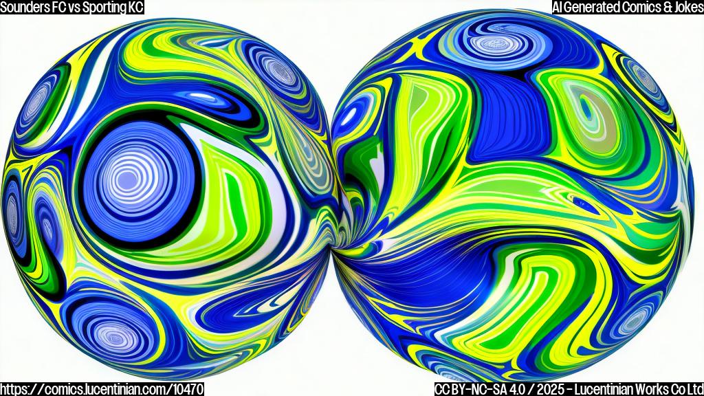 Cartoon image of a soccer ball with a confused expression, spinning rapidly with green and blue swirls around it, set against a plain yellow background.