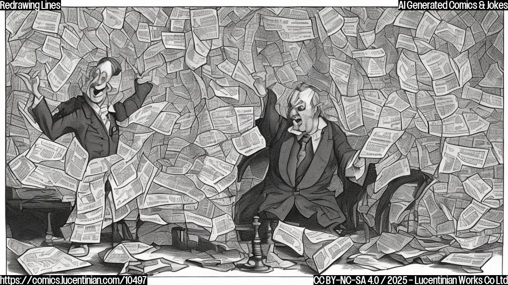 Cartoon image of a frustrated artist holding a crumpled map with overly bold lines, a judge with gavel in the background shaking his head. The map is predominantly colored in a single, dominant color.