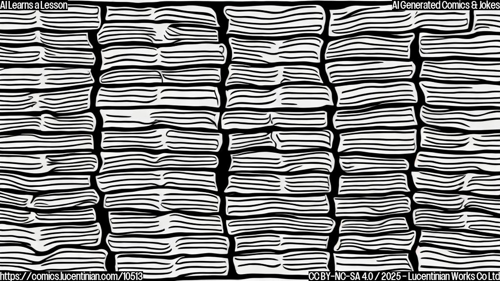 A plain color cartoon style picture of a sad looking computer with books stacked around it, all books are black and white with question marks on the cover.