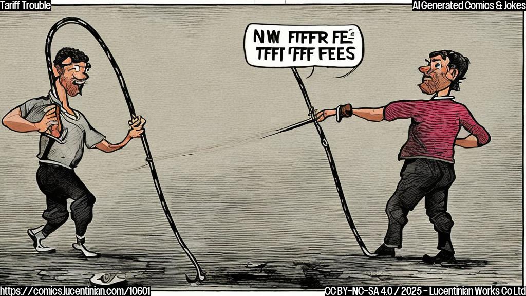 Cartoon image of a person struggling to carry a giant fishing hook labeled "New Fees" while also carrying a tiny ladder.