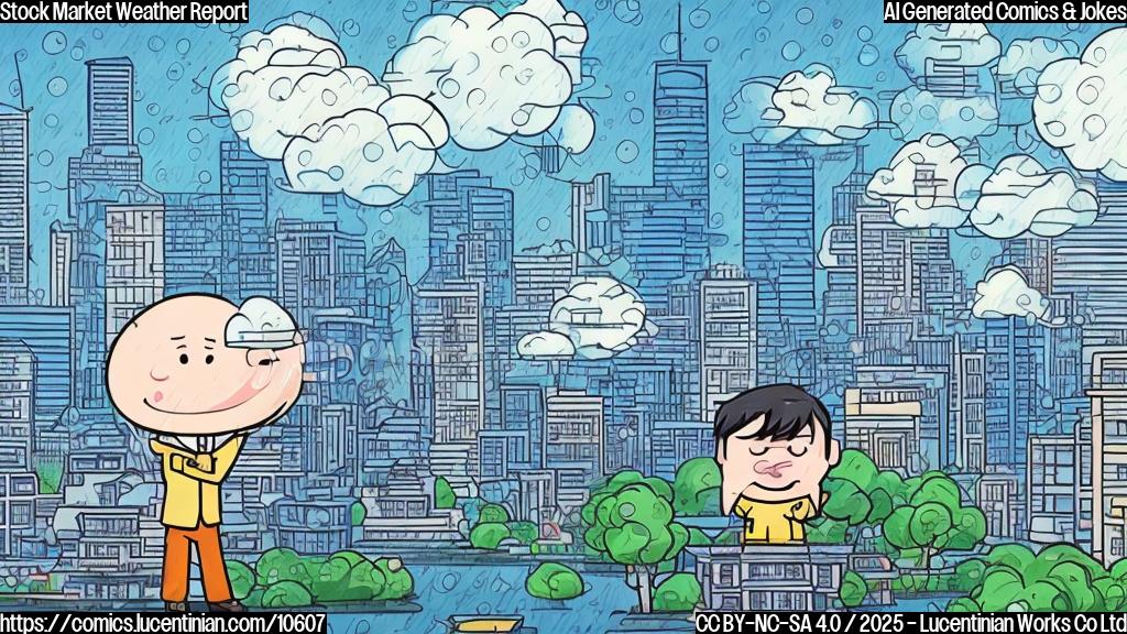 A cartoon image depicting a sunny day over a generic cityscape with traditional Chinese architecture, and a rainy cloud hovering over a cityscape with modern Japanese architecture. An investor with an umbrella stands in the middle, looking confused. Plain, pastel colors.
