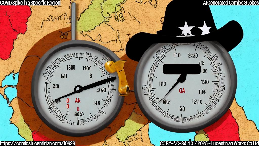 A sad thermometer with a face is packing a suitcase with a cowboy hat sticking out. Background is a flat map of the United States with a red blob over Arkansas, Louisiana, New Mexico, Oklahoma, and Texas. Cartoon style, plain colors.