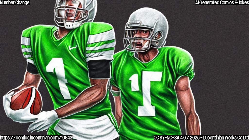 A cartoon-style drawing of a football player wearing a jersey with the number 1 on it. The background is a plain green color. The football player has a determined expression.