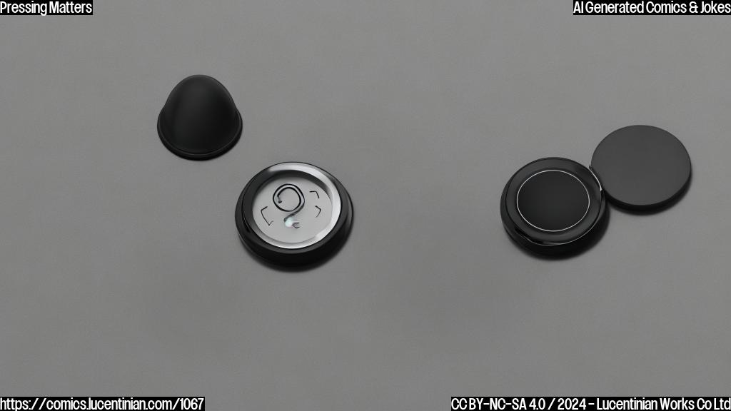a small, rectangular device with a flat bottom and sloping sides, featuring a circular button on its lower edge, surrounded by a ring of buttons for other functions
