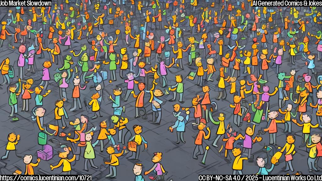 A cartoon style image with a plain background. An economist with glasses and a tie is carrying a large, brightly colored ladder towards a crowd of stick figure people holding briefcases. The stick figure people look confused. The background is a single color.