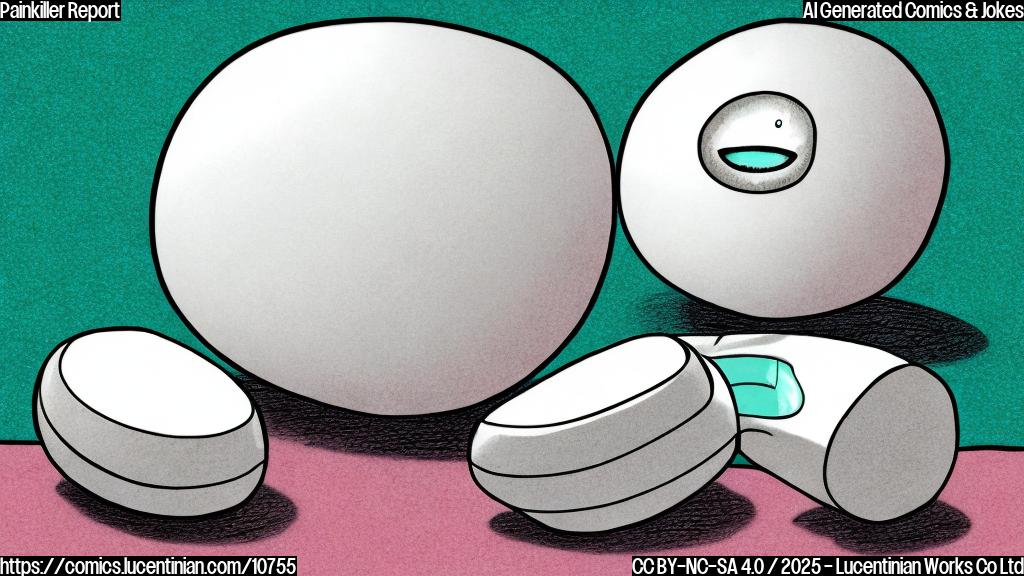 a simple cartoon drawing of a white pill with a worried face, pastel background.