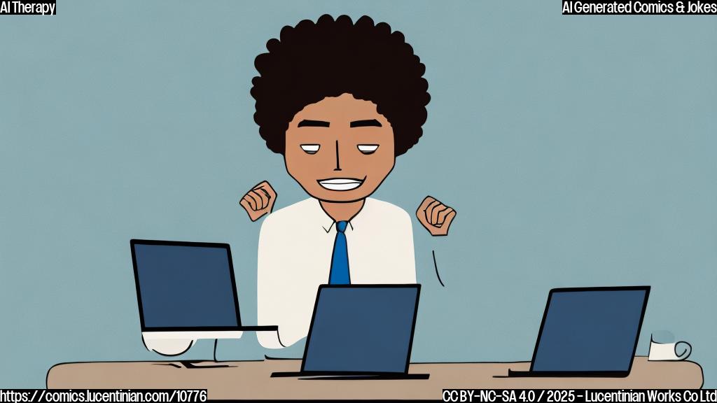 A cartoon-style image of a person sitting on a couch looking frustrated, while a laptop with a blank, smiling face on the screen is next to them on a table. The background is a plain light blue color.