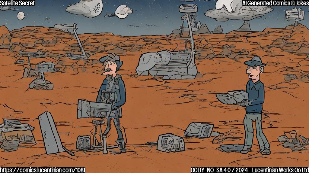 Draw a plain color cartoon style image of an archaeologist looking at satellite images on a computer screen, with a hint of a desert landscape in the background.
