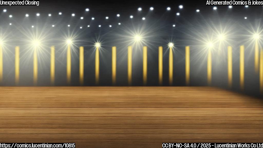 A simple cartoon image of a theater stage with a single spotlight shining on an empty microphone stand. The background is a plain blue color. The style is minimalist and suitable for a news website.