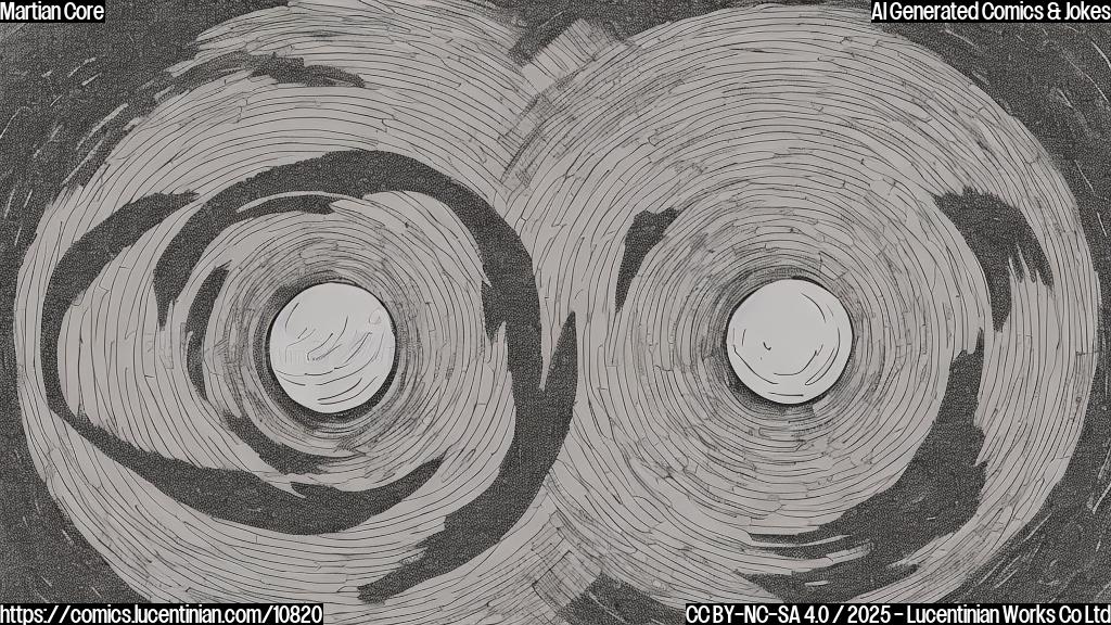 A simple cartoon illustration of a red planet with a surprised expression, wearing workout clothes and flexing its "core." The core is depicted as a solid ball with concentric circles representing the liquid outer layer. Use a plain background color.