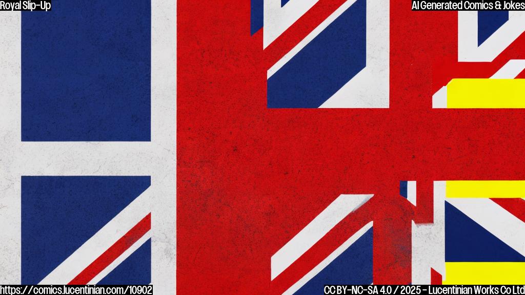 A cartoon image showing a plain ladder next to a red and dark blue british flag on a simple yellow background.