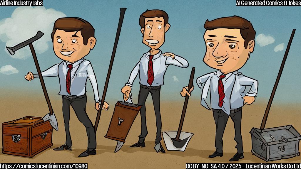 A simple, plain color cartoon image depicting a person with a business suit and tie holding a shovel, standing near a slightly buried treasure chest with "Business Model" written on it, while another person also with a suit and tie in background is looking at him with a confused expression. The style is flat and cartoonish.