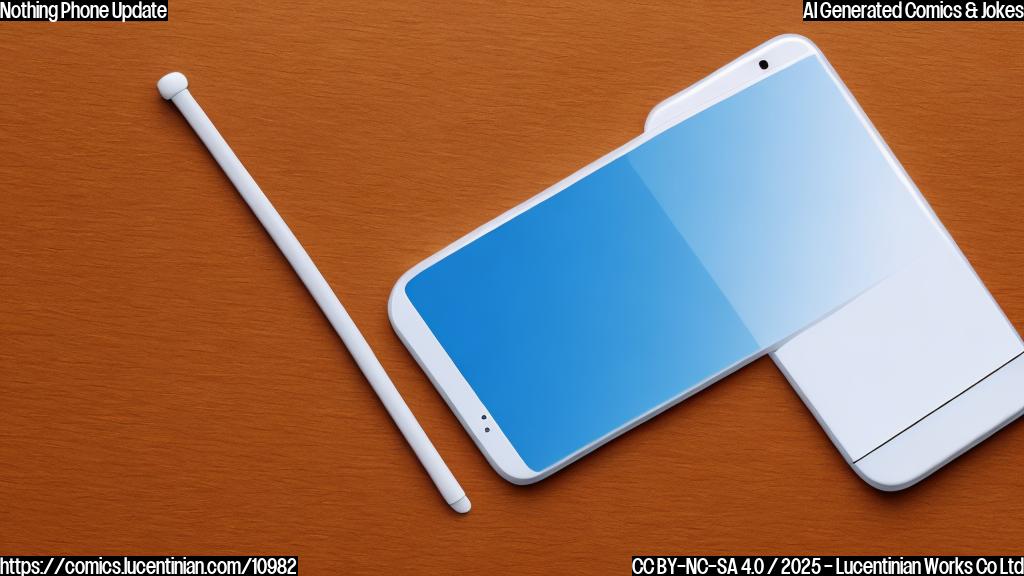 A minimalist cartoon image of a white smartphone with a transparent back, sitting on a white table. The screen displays the words "Software Update Available" in a pixelated font. The background is a plain light blue.