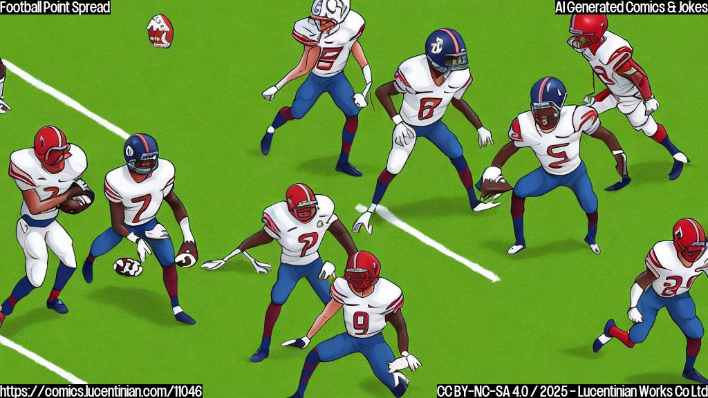 A cartoon image depicting a group of football players carrying an oversized ladder onto a football field. The players are wearing generic football uniforms, and the field is simply drawn with bright green grass and yard lines. The style is plain, with solid colors and thick outlines.