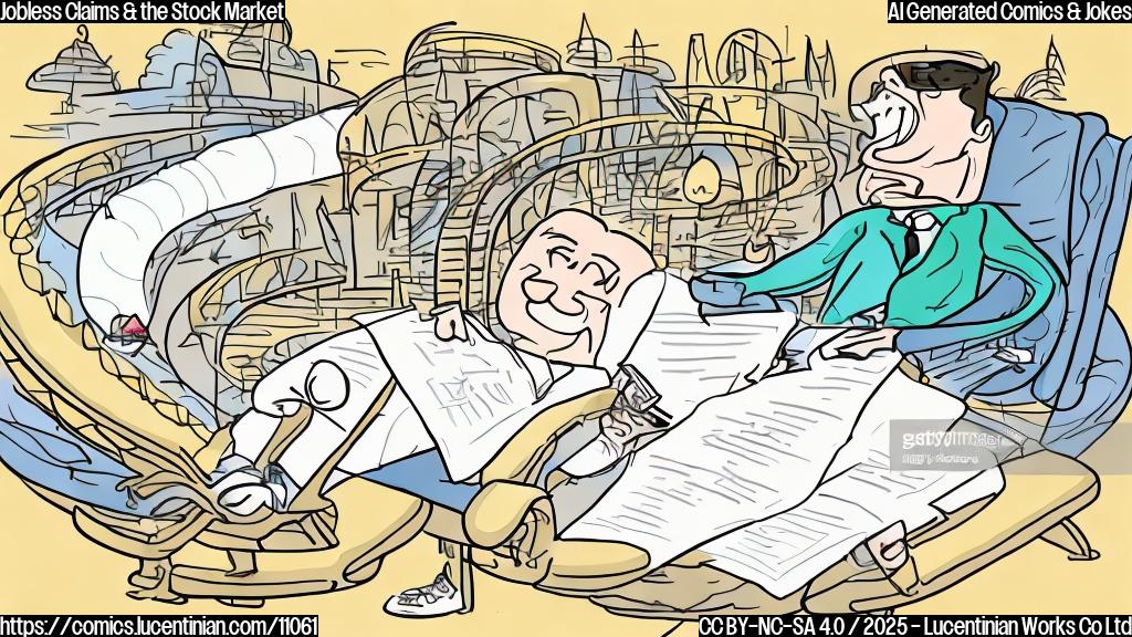 A plain color cartoon style picture of a stock market chart resembling a rollercoaster, with a worried face, lying on a therapy couch. A stylized therapist with big glasses sits nearby, taking notes. The overall tone is humorous and lighthearted.