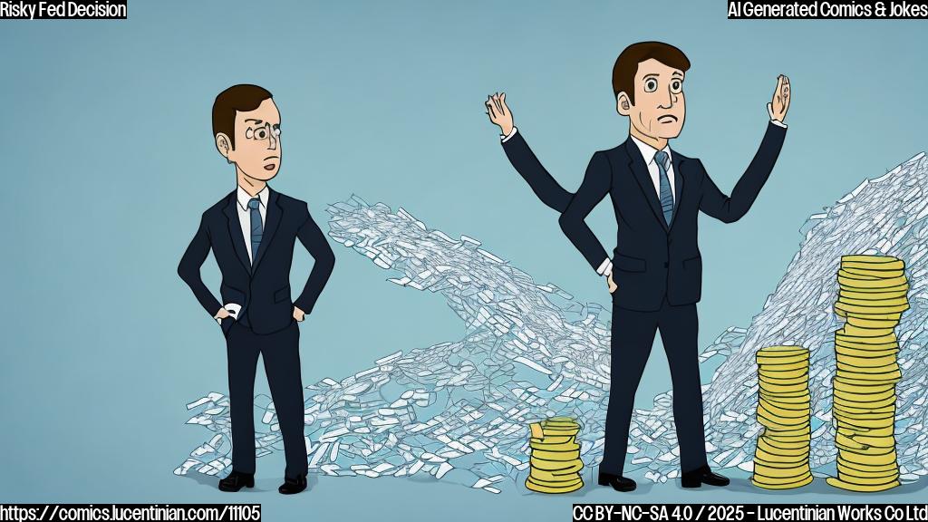A cartoon style illustration with a worried looking investor in a suit and tie, standing next to a graph plummeting downwards. The background is a plain light blue color.