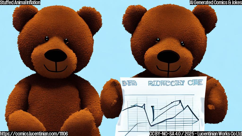 Plain color cartoon style picture of a brown teddy bear looking worriedly at a chart showing rising costs. The background is a simple, solid light blue. The style is minimalist and focuses on the bear's concerned expression.
