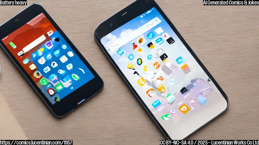 A cartoon drawing of a smartphone that is mostly battery. The battery is so large that it makes up almost the entire phone. The phone has a simple, plain color design with no details.