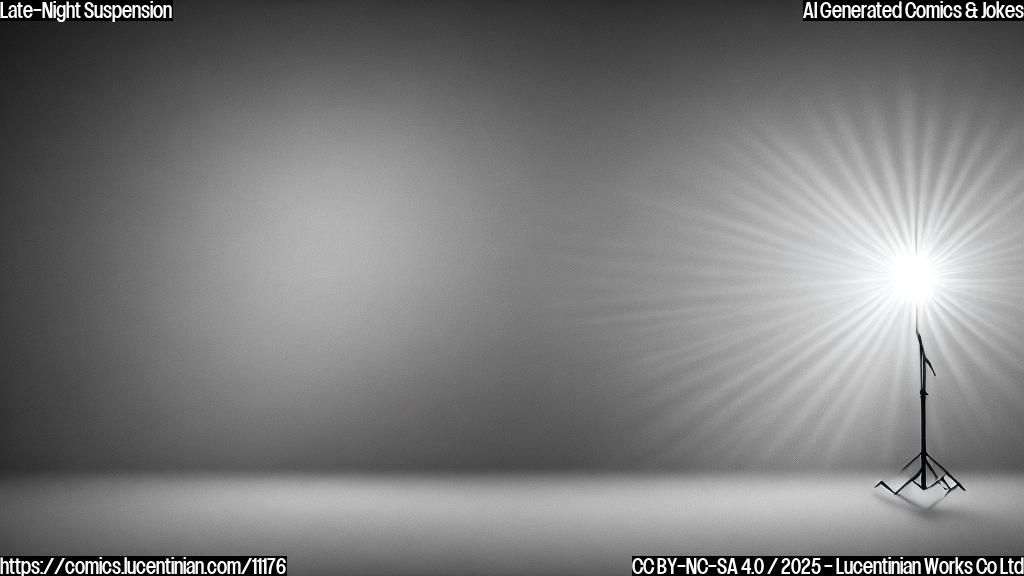 Plain color cartoon style picture of a spotlight shining on an empty stage with a microphone stand. The backdrop is a dark, solid color.