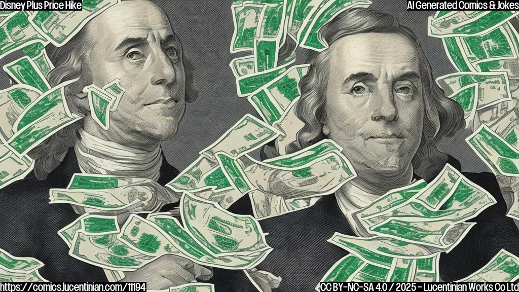 A plain color cartoon of a streaming service character happily climbing a mountain made of dollar bills.