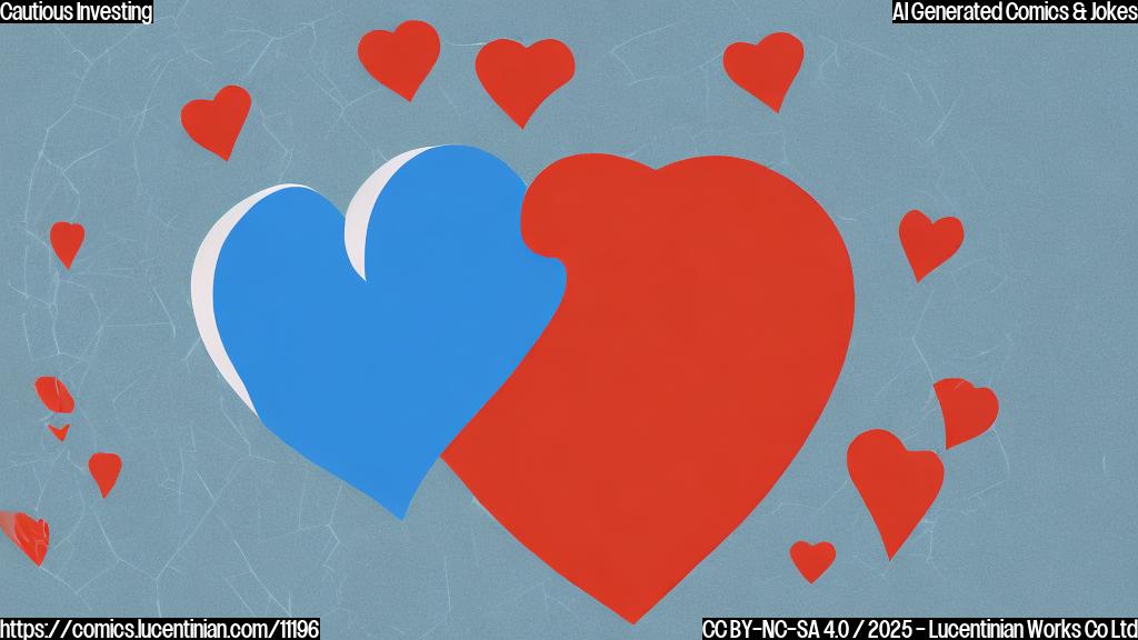 A cartoon-style image depicting a sad-looking personified dollar sign walking away from a heart-shaped graph that is fractured and has question marks floating around it. The background is a plain light blue color.