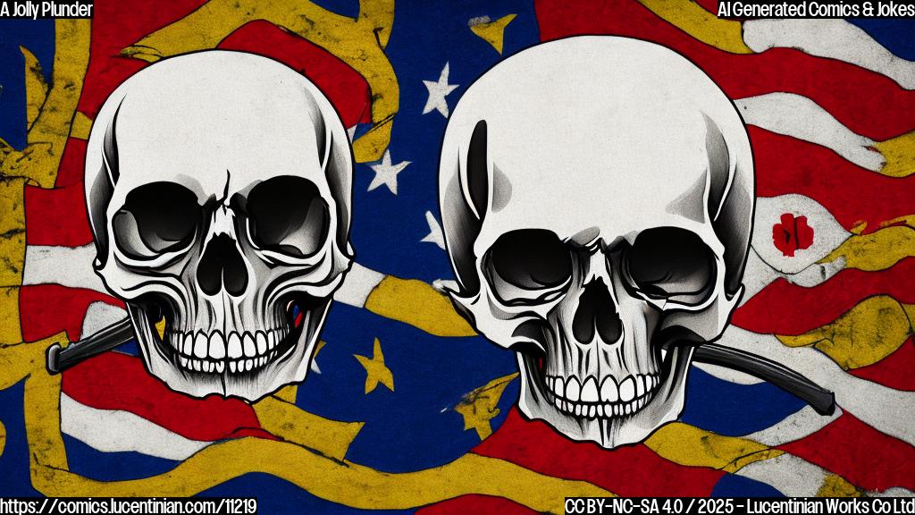 A cartoon flag with a skull and crossbones, looking worried and uncertain, surrounded by a faint image of a treasure chest and a pirate ship in the background. The flag is covered in a thin layer of dust, giving it a worn-out appearance.