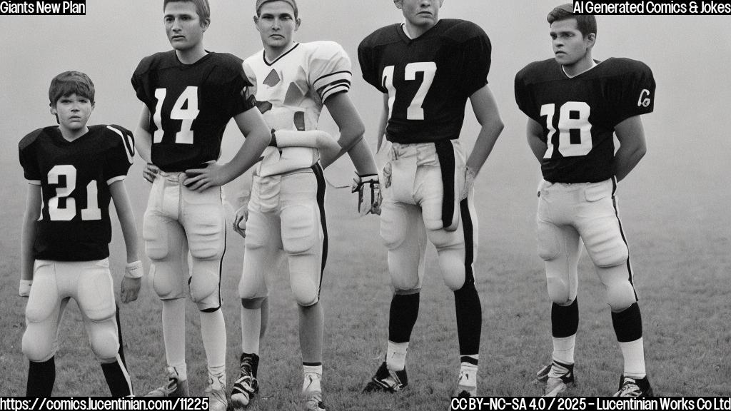 A plain color cartoon style image of a football team coach looking disappointed, standing next to a young quarterback who is shrugging his shoulders. The older quaterback sits on the bench.