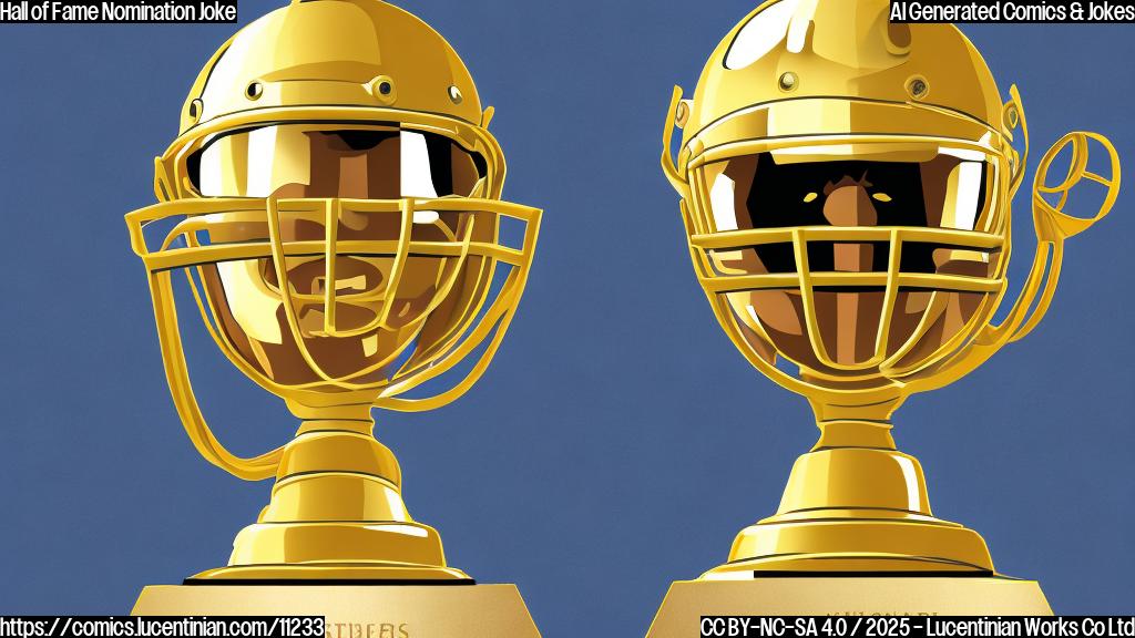 Plain color cartoon style picture of a golden trophy wearing a football helmet.