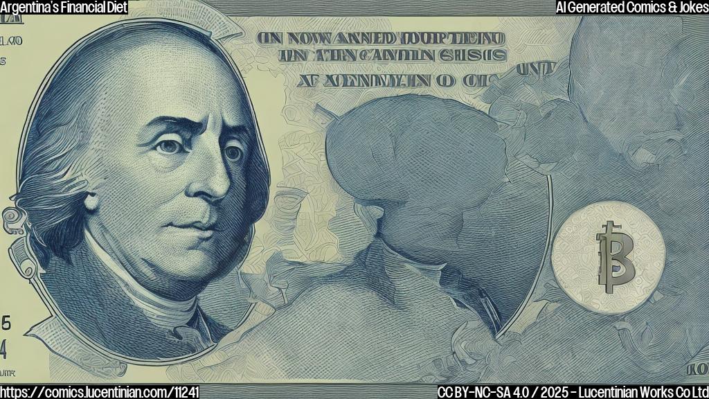 A cartoon drawing in a plain, minimalist style. The scene shows a weight scale with a banknote on one side, heavily outweighing a smaller coin on the other. A cartoonish speech bubble points towards the banknote, with a sad face inside it. The background is a plain, light blue color.