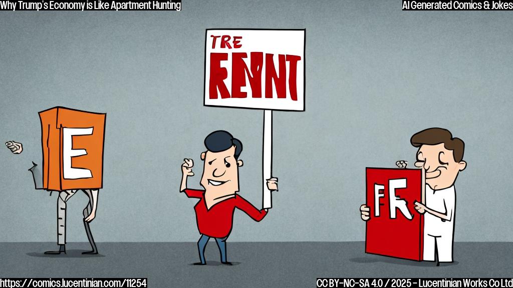A cartoon of a person holding a "For Rent" sign with three overlapping boxes: affordable price tag, spacious area, and convenient location. Each box has a slash through it, like a red X. The person is standing in front of a long commute sign.
