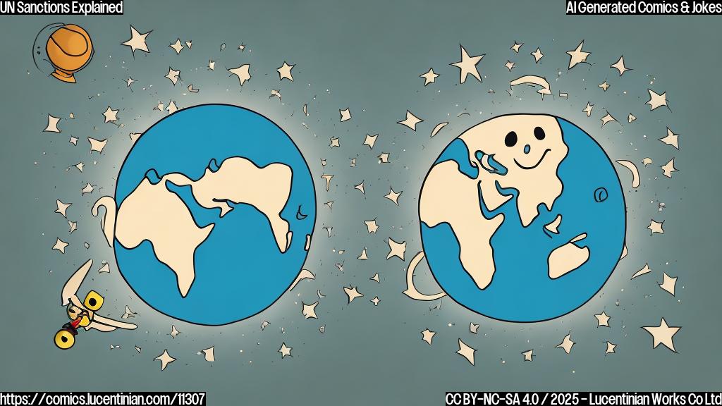 Cartoon style, plain background, an earth globe wearing a sad face and an airplane wearing a naughty face.
