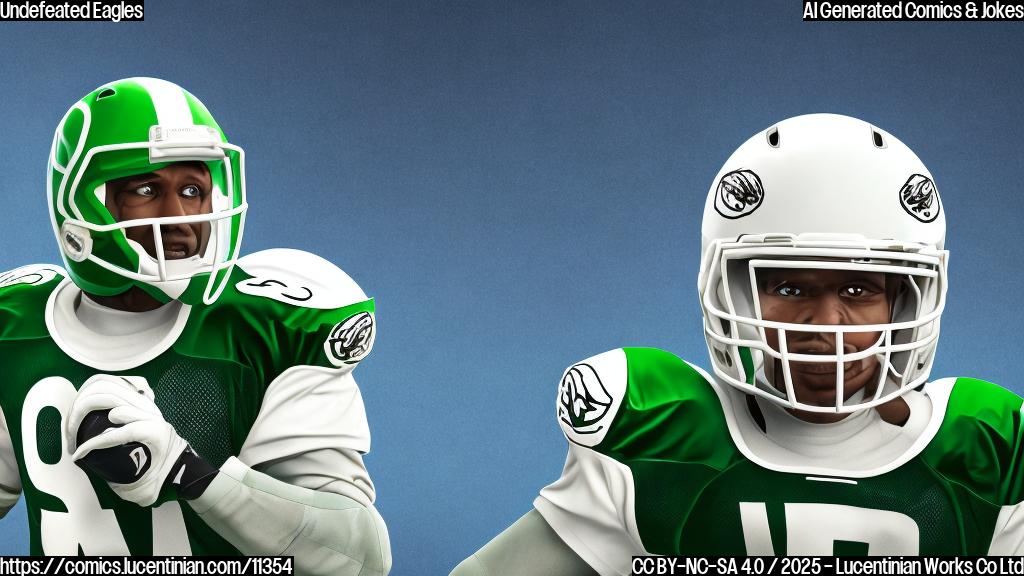 A simple cartoon image with a green eagle wearing a football helmet and pads, looking determined and flying upwards. The background is a plain light blue.