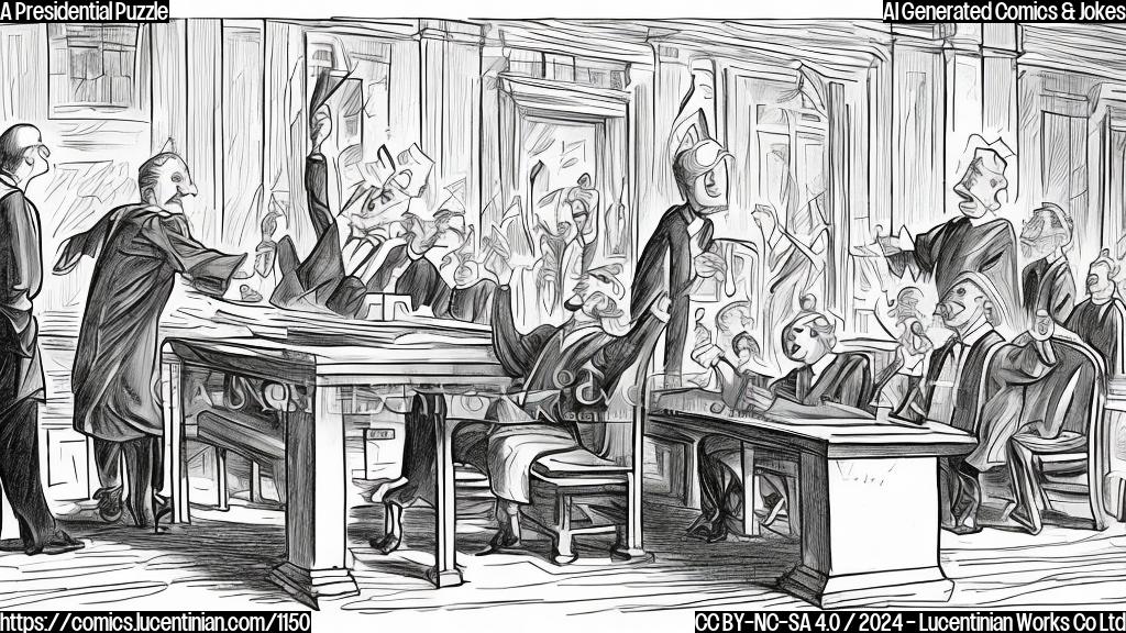 Draw a cartoon of a person holding a ladder next to a judge's bench, with a puzzled expression on the president-elect's face and a surprised look from the judge.