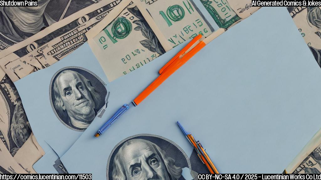 A cartoon drawing of a sad-looking document with dollar signs on it, lying on a couch while a friendly-looking notepad with a pen sticking out listens attentively. The background is a plain light blue color.
