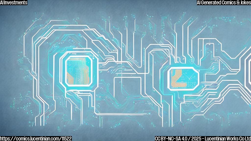 A simple cartoon drawing of two stylized characters shaking hands. One is a computer with a screen showing complex code, representing an AI company. The other is a microchip with glowing circuits, representing a chip manufacturer. The background is a plain light blue.