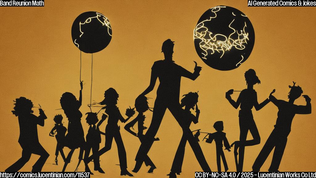 A simple, cartoon-style image. Imagine a large, glowing sphere in the Las Vegas desert. Tiny, silhouetted figures representing band members are gathered around it, looking somewhat stressed while a large money bag sits next to them. The background is a plain, light yellow.