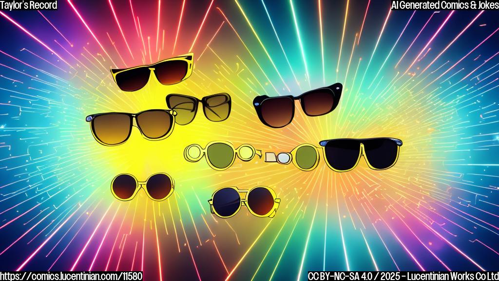 A cartoon-style music chart wearing oversized sunglasses, bright light beams radiating from the top 12 positions. The background is a plain yellow.